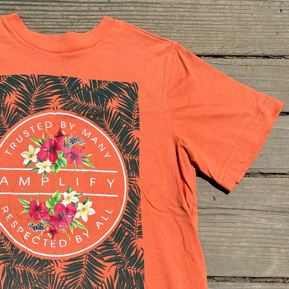 Amplify orange cotton blend tropical graphic print short sleeve casual t-shirt - Picture 2 of 7